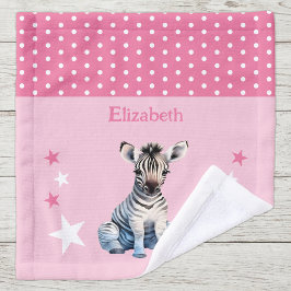 Toalha De Rosto Zebra fofa adicionar nome bolinhas estrelas rosa