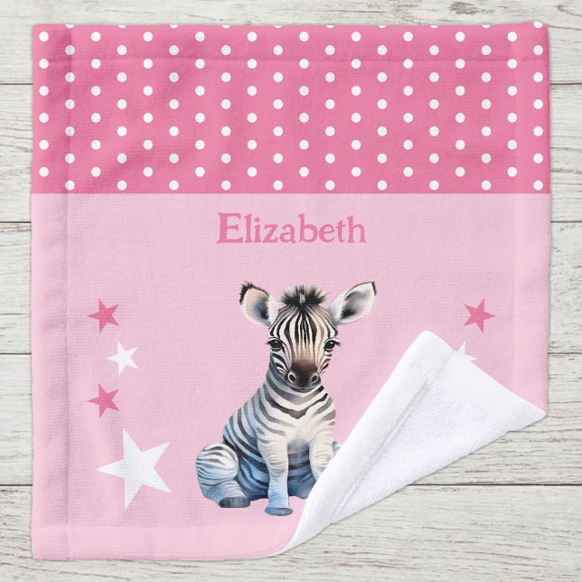 Toalha De Rosto Zebra fofa adicionar nome bolinhas estrelas rosa (Criador carregado)