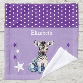 Toalha De Rosto Zebra fofa adicionar nome bolinhas estrelas roxo