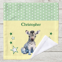 Toalha De Rosto Zebra fofa adicionar nome bolinhas estrelas verde