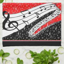 Toalha de tema musical vermelho e preto