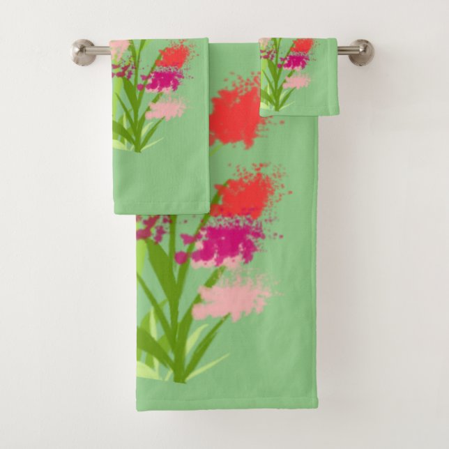 Toalha definida de forma verde-clara com flores (Insitu)