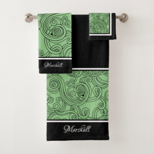 Toalha Design Verde Preta Banheira Branca