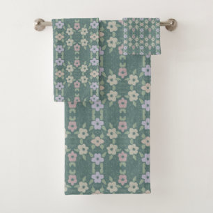 Toalha em Floral Desbotada com Rosa Rosa e Teal
