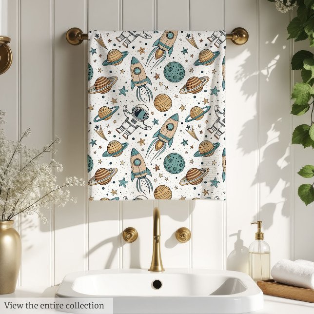 Toalha Espacial Personalizada Planetas e Foguetes  (Custom Space Towel Planets & Rockets for Kids)