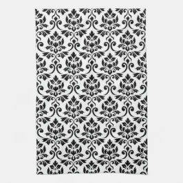 Toalha Feuille Damask (v) Padrão preto em branco
