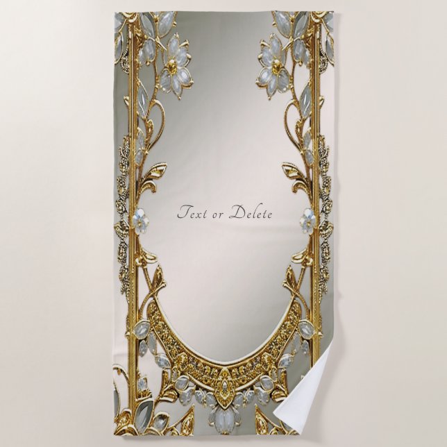 Toalha Floral de Praia Branca do Ornamentado Doura (Frente)