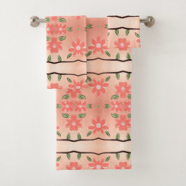 Toalha Floral Preta Pêssego E Tinta