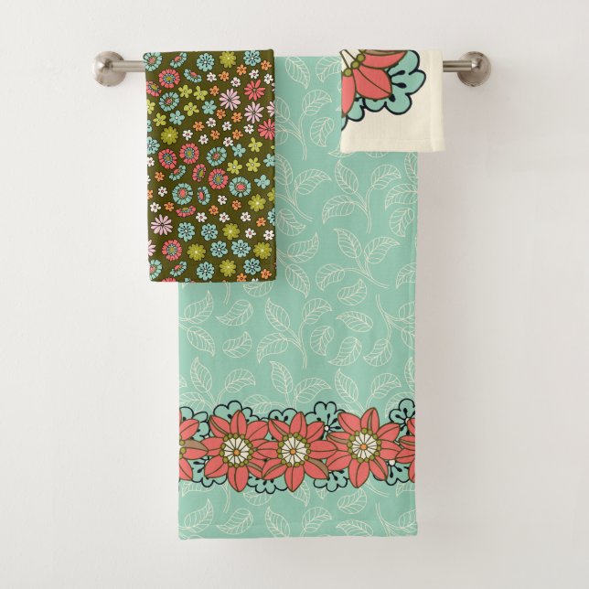 Toalha Floral Retro-Rosa Aqua (Insitu)