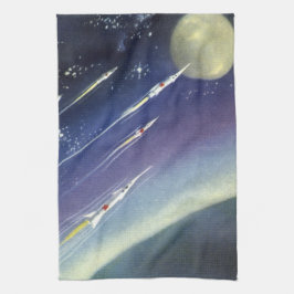 Toalha Foguetes de Ficção Científica Vintage no Espaço po