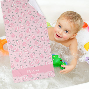 Toalha Ladybug cor-de-rosa com nome