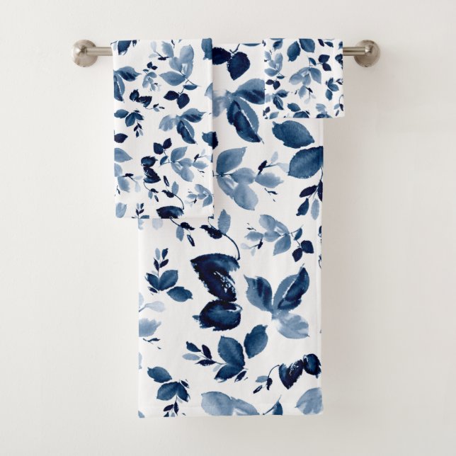 Toalha Marinho Azul-Floral Aquarela (Insitu)