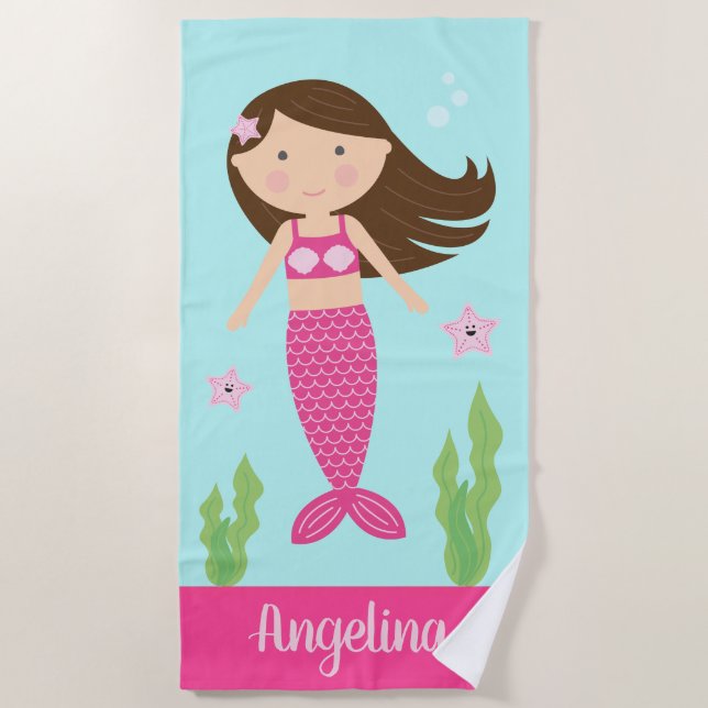 Toalha Mermaid Beach| Cabelo castanho (Frente)