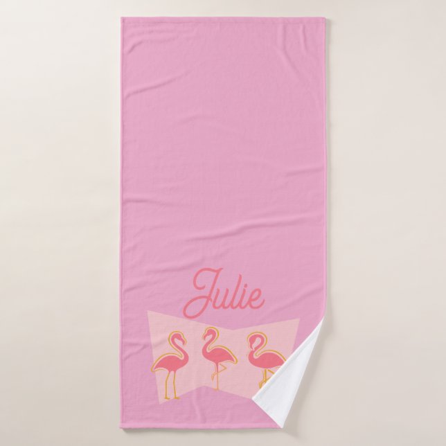 Toalha Personalizada de Flamingo Rosa Moderno de M (Toalha de Banho)