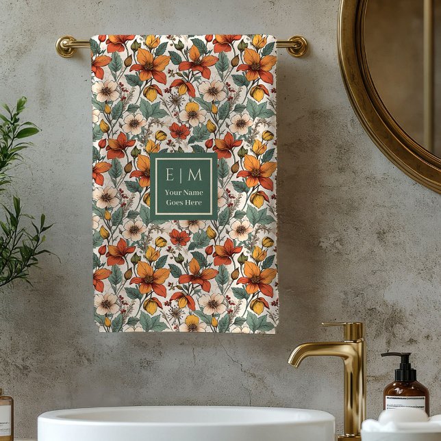 Toalha Personalizada Oliva Jardim Outono Moderno (Trendy Autumn Garden Olive Rust Personalized Towel)