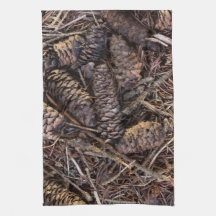 Pinecones e Agulhas de pinheiro no chão da florest