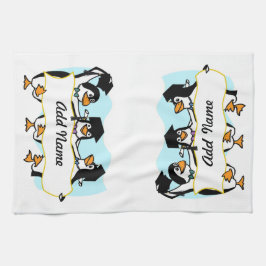 Toalha Pinguins de Graduação de Cartoons Cutos com Banner