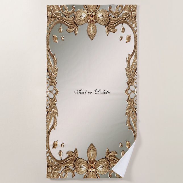 Toalha Praia do Quadro do Ornamentado Dourado (Frente)