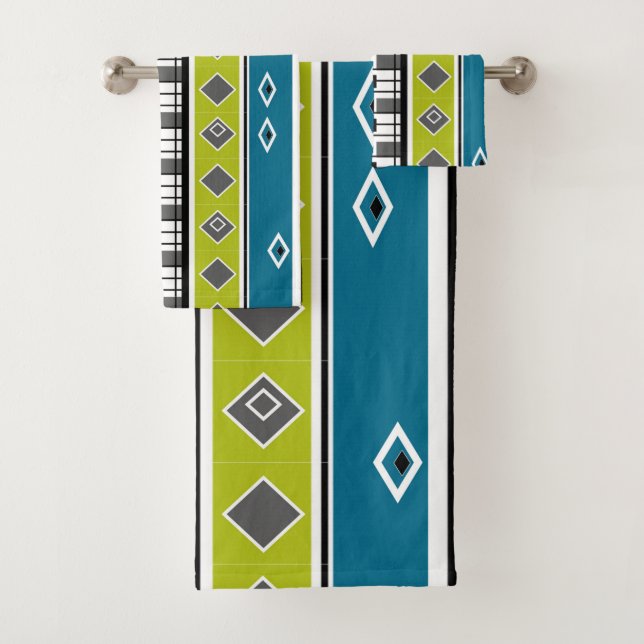 Toalha retro, sessenta, popular, moda, azul, verde (Insitu)