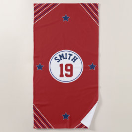 Toalha vermelha e azul de praia inspirada no espor