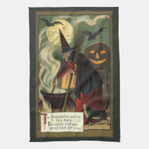 Vintage Halloween Bruxa Stirring Magic Cauldron