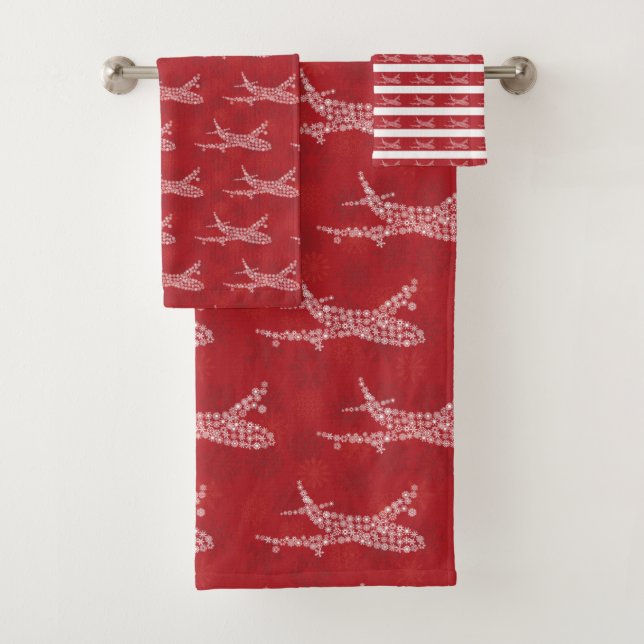 Toalhas Avião floco de neve em vermelho. Conjunto de toalh (Insitu)