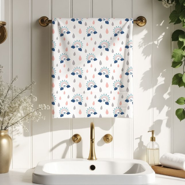 Toalhas Chic Boho Navy Rosa Arco-Íris Presente Cri (Chic Boho Towels Navy Pink Rainbow Gift Idea)