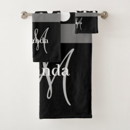 Toalhas Cinza Monograma Bolinhas branca preta Conjunto de 