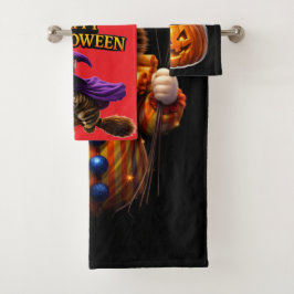 Toalhas Circus e gatinho caprichoso Halloween conjunto de