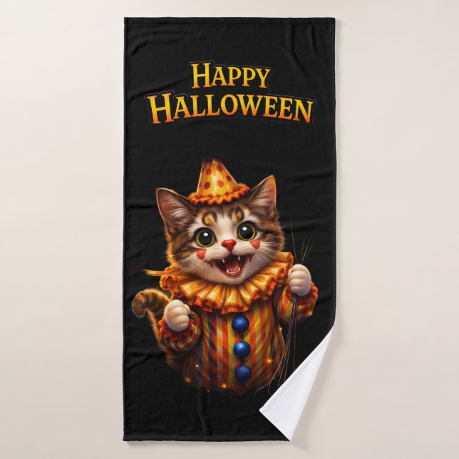 Toalhas Circus e gatinho caprichoso Halloween conjunto de  (Toalha de Banho)