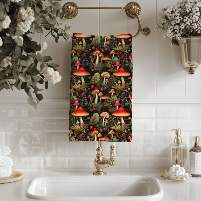 Toalhas com Estética Rústica Cogumelos & Samambaia (Rustic Aesthetic Towel Mushrooms & Wild Ferns)
