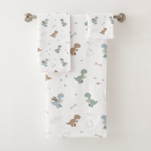 Toalhas Conjunto de Bandeja Branca de Dino Patern Cute
