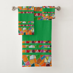 Toalhas Conjunto de Bandeja de Padrão Mosaico Verde