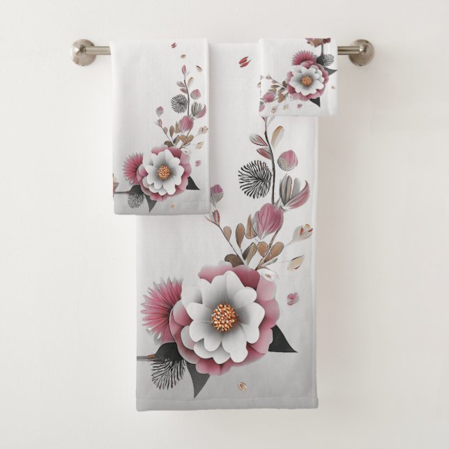 Toalhas Conjunto de Bandeja Floral Branca Cor-de-Rosa (Insitu)