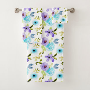 Toalhas Conjunto de Bandeja Floral de Cor Violeta Azul