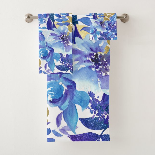 Toalhas Conjunto de Bandejas Florais Azul e Dourada Elegan (Insitu)