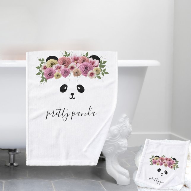 Toalhas Conjunto de Bandejas Personalizadas de Animais do  (Pretty Panda Bath Towel set with space for your name)