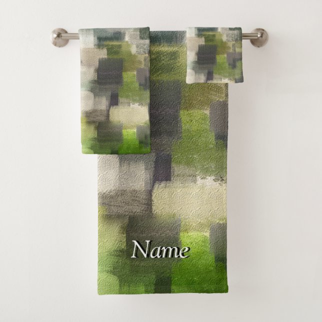 Toalhas Conjunto de Banheiras Verde Abstrato de Verão (Insitu)