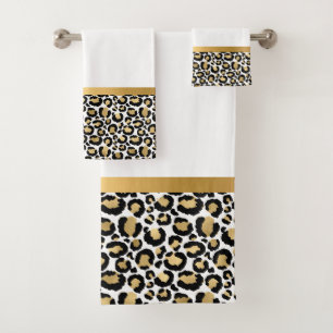 Toalhas CONJUNTO DE BANHEIROS DE LEOPARDA BRANCA Dourada