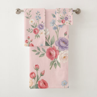 Toalhas Conjunto de Banho Buquê Floral Rosa Blush Chic