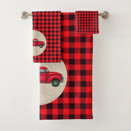 Toalhas Conjunto de Natal de Caminhão Vermelho Vintage