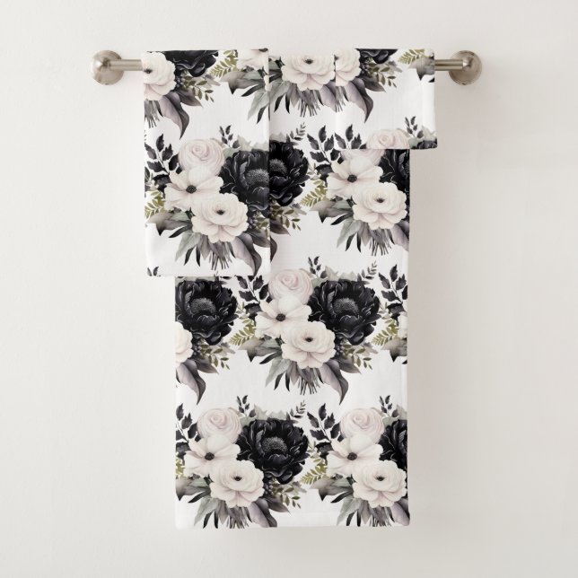 Toalhas Conjunto de Rosas Florais Elegante Preto e Branco (Insitu)