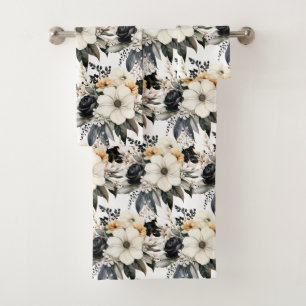 Toalhas Conjunto de Rosas Florais Elegante Preto e Branco
