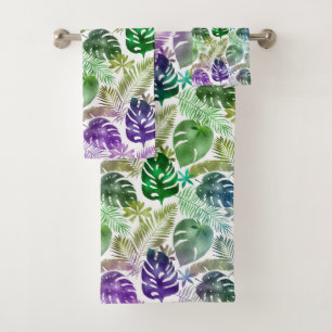 TOALHAS CONJUNTO DE TOWEL DE PURPLE VERDE TROPICAL HAWAIIA