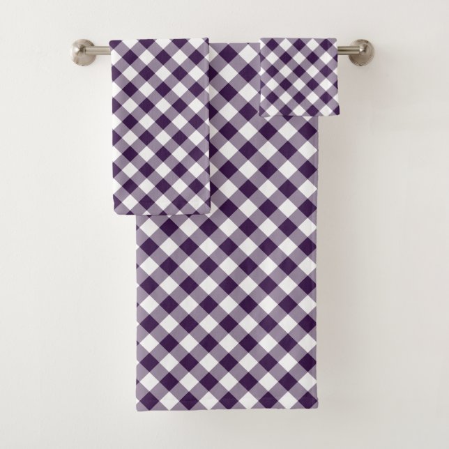 Toalhas Conjunto de Xadrezes de Gingham Púrpura e Branca (Insitu)