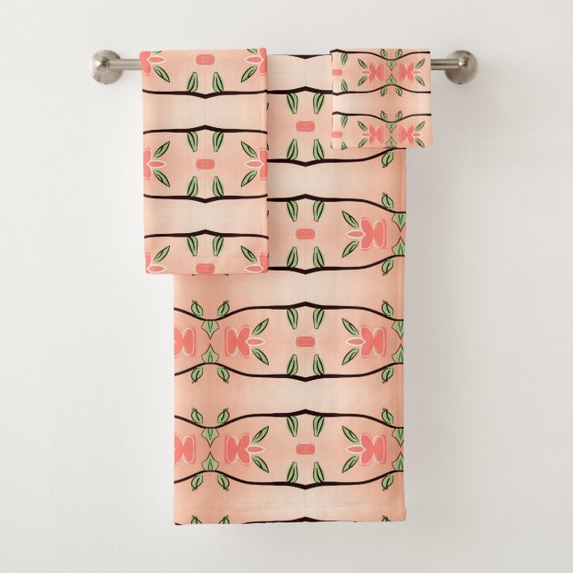 Toalhas Conjunto Floral de Pêssego na moda Coral (Insitu)