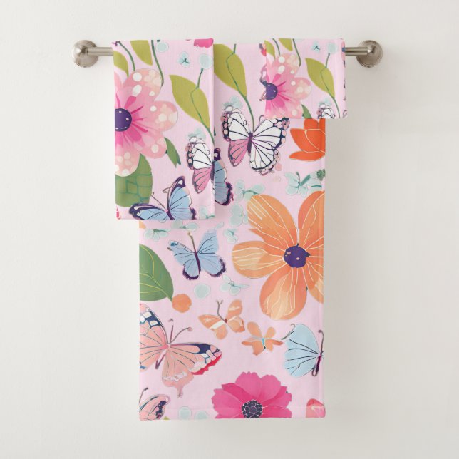 Toalhas de Banho Borboletas e Flores, Rosa (Insitu)