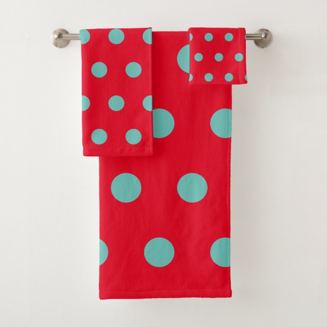 Toalhas de Banho com Bolinhas (Vermelho e Aquamari (Insitu)