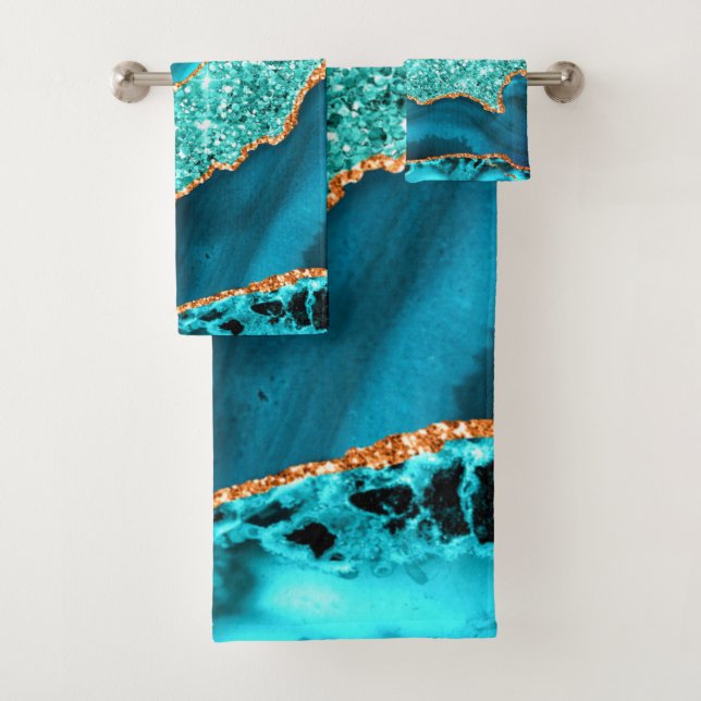 Toalhas de Banho Conjunto Brilho Azul Verde Dourad (Insitu)