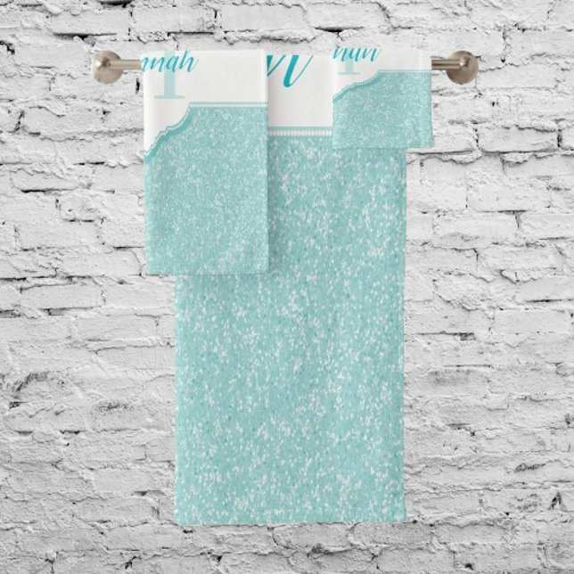 Toalhas De Banho De Monograma De Teal Glitter (Teal Glitter Monogram Bath Towels)